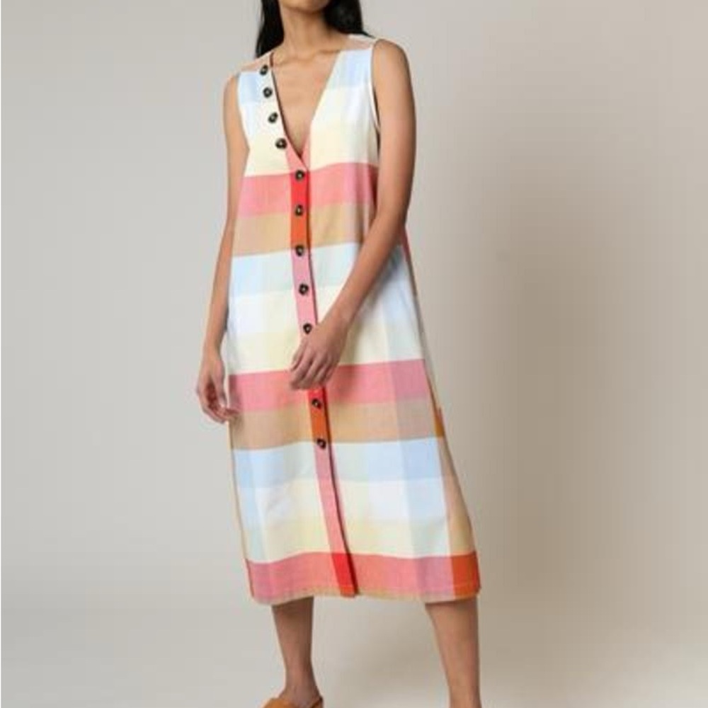 Rachel Antonoff Pastel Picnic Blanket Charlotte Checkered Midi Dress - Picture 4 of 6
